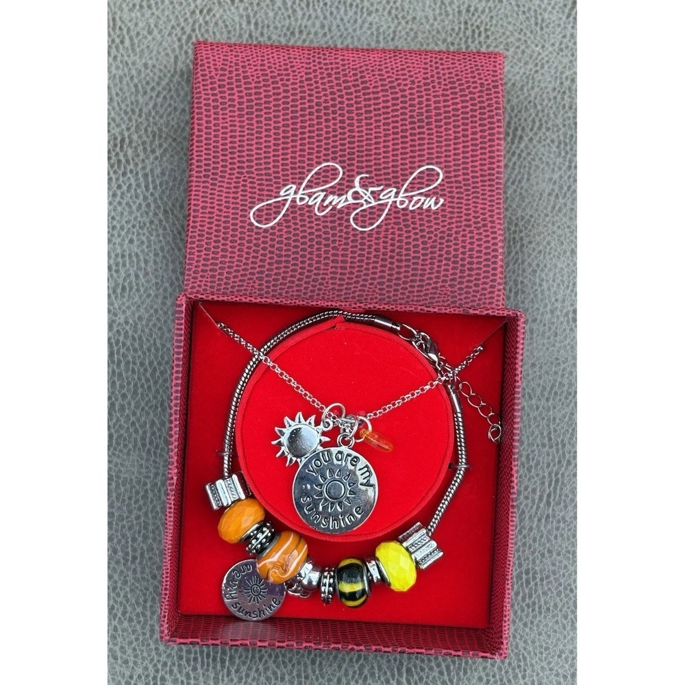 Glam & Glow NIB “You Are My Sunshine”Charm Necklace With Beaded Charm Bracelet